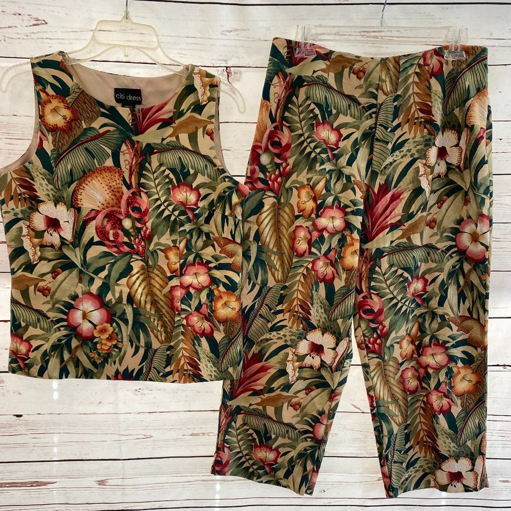 SOLD citi dress 2 piece Sleeveless Floral Capri Pant Set 100% Cotton NWOT - Picture 4 of 11